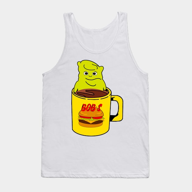 Burger Bob’s Coffee Mug With Melted Kuchi Kopi Illustration Tank Top by ShyGirlMerchant